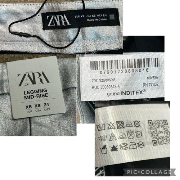Zara metallic silver liquid foil mid rise slim fit leggings pants Sz XS NWT - Picture 11 of 12